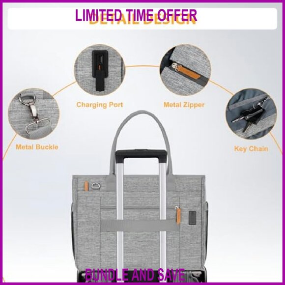 Large USB Charging Tote Bag with Laptop Sleeve for Work & Travel - Picture 7 of 8